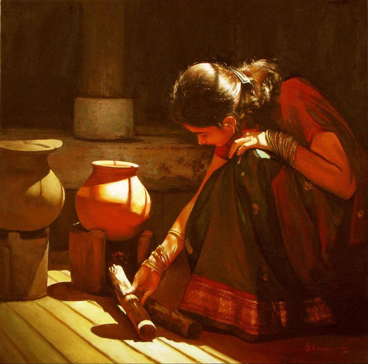 Paintings of rural indian women   Oil painting (3)